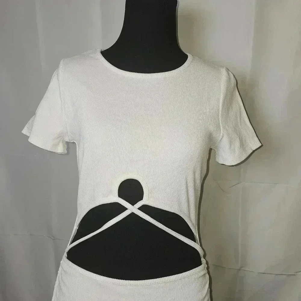 American Threads Rib Cut White Dress SZ M - Picture 3 of 12